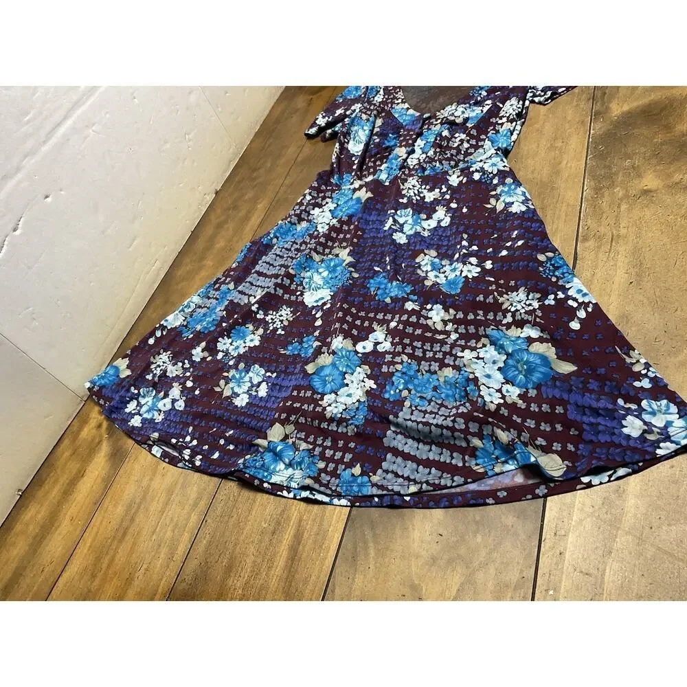 Free People Spring Fling Floral Dress Size Large Plum Purple Blue